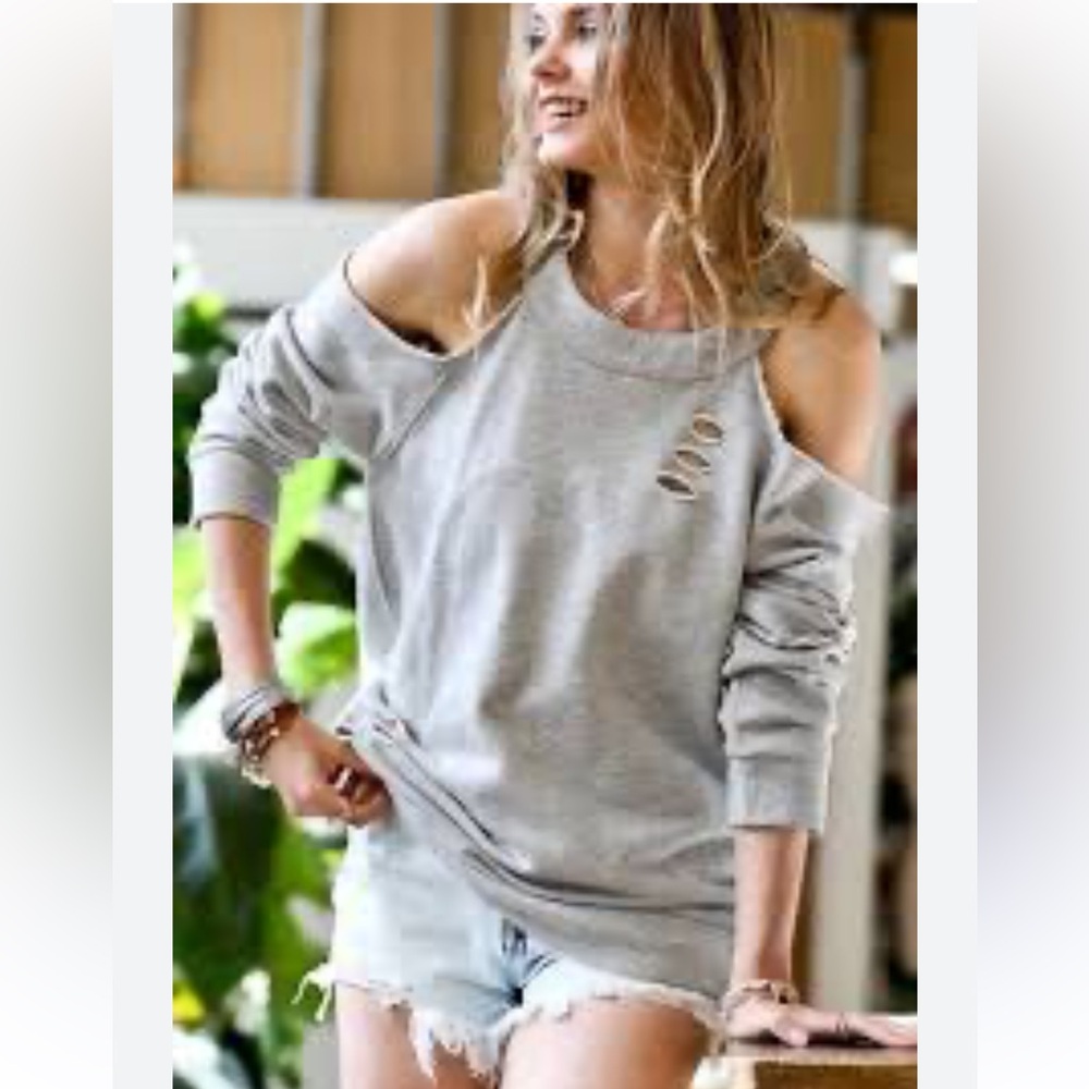 Ten Sixty Sherman Distressed Cold Shoulder Sweatshirt